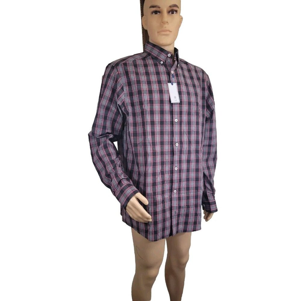 Rowm Men's Shirt Size LT Tall Gray Red Long Sleeve Button Up Plaid Cotton 33 - Picture 3 of 6